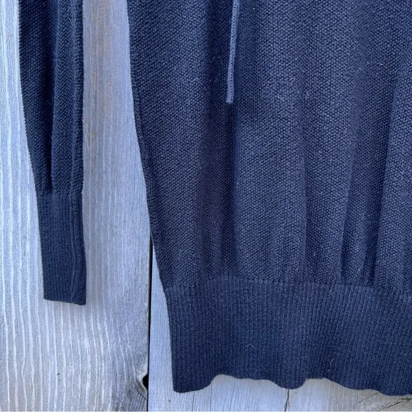 Old Navy black waffle knit fitted tie v-neck long sleeve 100% cotton t-shirt top - Picture 5 of 9